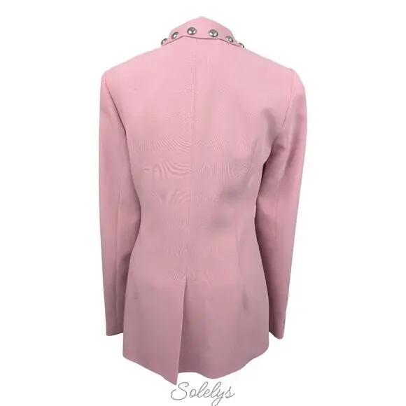 Cinq a Sept Dive Studded Crepe Pink Silver Single Button Blazer Jacket 4 NWT - Picture 3 of 10
